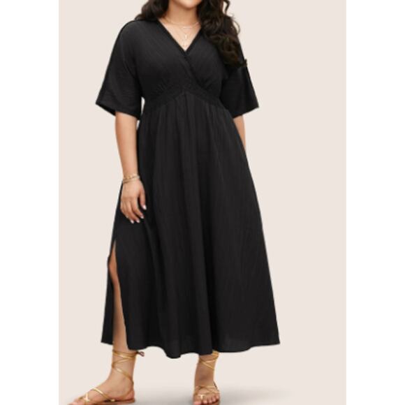 BLOOMCHIC 18-20 2X Plus Black Contrast Webbing Split Side midi Dress NWT B80 - Picture 1 of 12